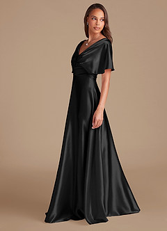 Azazie Pamela Vestidos de damas de honor Vestido de Negro de Satén Metálico de Corte en A con Plisado image5