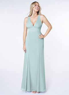Azazie Christiana Bridesmaid Dresses Mist A-Line V-Neck Pleated Chiffon Dress image1