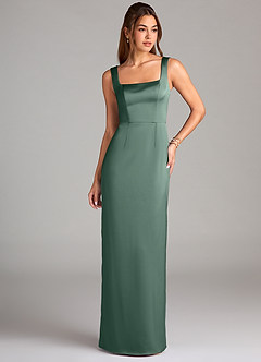 Azazie Flori Bridesmaid Dresses Eucalyptus Sheath Side Slit Stretch Satin Dress image1