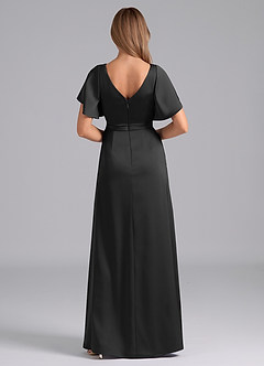 Azazie Ambrosia Bridesmaid Dresses Black A-Line Pleated Stretch Satin Dress image3