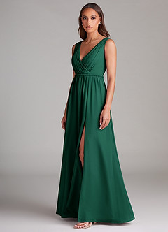 Azazie Tanicia Bridesmaid Dresses Emerald A-Line Pleated Chiffon Dress image2