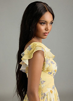 Azazie Anaya Brautjungfernkleider Eine Linie Herzausschnitt Chiffon Kleid Zitronensorbet New Day Floral image6