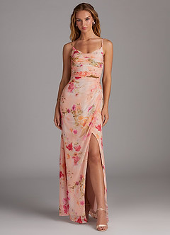 Azazie Deandra Bridesmaid Dresses Abstract Bouquet Floral Mermaid Pleated Chiffon Dress image4