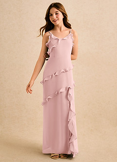 Azazie Lola Girls Formal Blumenmädchenkleider A-Linie Gestreift Chiffon Kleid Puderrosa image1
