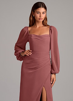 Azazie Brixley 신부 들러리 드레스 인어 긴팔 쉬폰 바닥 길이 드레스 image7