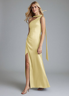 Azazie Adhara Final Sale Dusty Blue Sheath One Shoulder Stretch Satin Dress image1