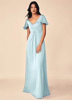 Azazie Soren Bridesmaid Dresses Cloud Blue A-Line Pleated Stretch Satin Dress image8