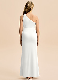 Azazie Akilah Junior Jurk van Stretch Satijn met Kolom Geplooid Wit image6