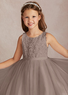 Azazie Calla Flower Girl Dresses Taupe Ball-Gown Lace Tulle Dress image1