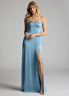 Azazie Natalie Bridesmaid Dresses Steel Blue A-Line Sweetheart Neckline Stretch Satin Dress image1