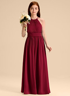 Azazie Malone Junior Burgundy A-Line Pleated Chiffon Dress image4
