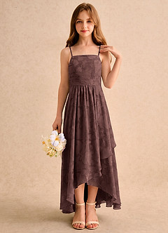 Azazie Twilight Girls Formal Blumenmädchenkleider A-Linie Plissee Blumen-Burnout Kleid Espresso image5