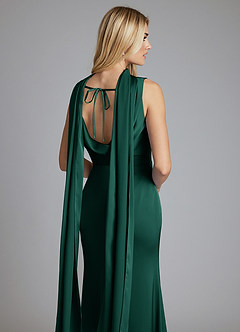Azazie Tallie Bridesmaid Dresses Emerald Mermaid Pleated Stretch Satin Dress image3