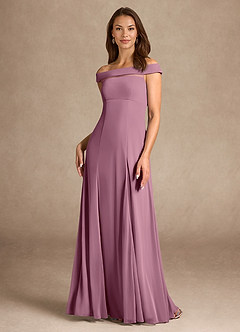 Azazie Ewa Mother of the Bride Dresses Vintage Mauve A-Line Off the Shoulder Mesh Dress image1