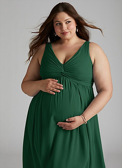 Azazie Yetta Maternity Bridesmaid Dresses A-Line V-Neck Gathered Chiffon Floor-Length Dress image8