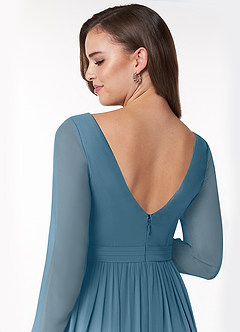 Azazie Teton Zwangerschaps Bruidsmeisjekleding A-Lijn Lange mouw Chiffon Vloerlengte Jurk image4