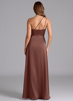 Azazie Trina Bridesmaid Dresses Espresso A-Line One Shoulder Stretch Satin Dress image2