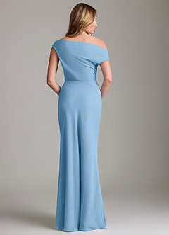 Azazie Emerson Venta final Vestido de Azul Acero de Gasa de Corte Recto con Vestidos sin tirantes image4