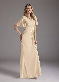 Azazie Morning Glory Mother of the Bride Dresses Champagne A-Line V-Neck Ruched Chiffon Dress image3