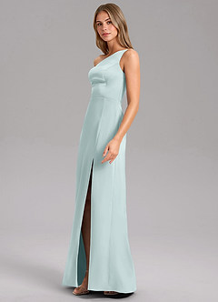 Azazie Feby Bridesmaid Dresses Mist A-Line One Shoulder Stretch Satin Dress image4