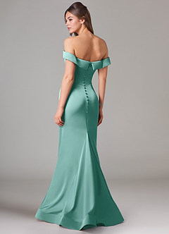 Azazie Everly Bridesmaid Dresses Aqua Mermaid Off the Shoulder Stretch Satin Convertible Dress image5