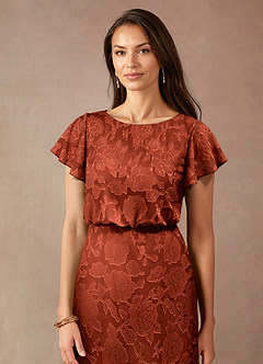 Azazie Lehi Abiti per la Madre della Sposa Abito A-Line in Burnout Floreale Scollo a barca Auburn image5