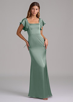 Azazie Elkie Vente finale Robe Sirène en Satin extensible Col Carré Emerald image5