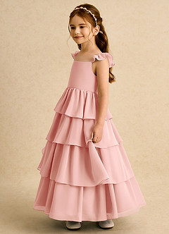 Azazie Boba vestidos de niña de las flores Vestido de Rosetón de Gasa de Corte En A con Escote Cuadrado image7