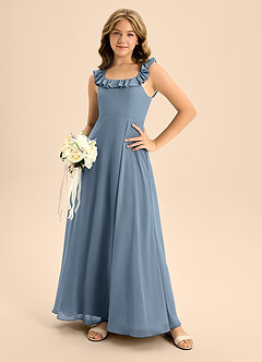 Azazie Callie Junior A-Linie Gestreift Chiffon Kleid Neptunblau image6