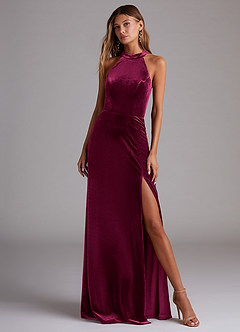 Azazie Larice Vestidos de madrinha de casamento Vestir Cabernet de Veludo de Linha A com com bolsos image4