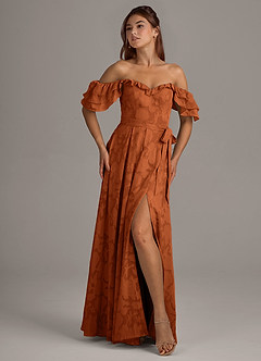 Azazie Aricella Bridesmaid Dresses Burnt Orange A-Line Corset Floral Burnout Dress image7
