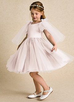 Azazie Duchess vestidos de niña de las flores Vestido de Pétalo De Rosa de Tul de Corte En A con Con mangas image6