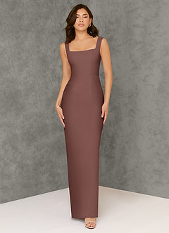 Azazie Flori Bridesmaid Dresses Espresso Sheath Square Neckline Chiffon Dress image1