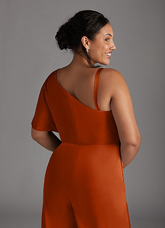 Azazie Hagretta Vestidos para mãe da noiva Vestido Laranja Queimada de Cetim elástico de Macacão/terninho image11
