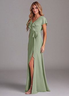 Azazie Lainey Bridesmaid Dresses Pistachio A-Line with Pockets Chiffon Dress image4