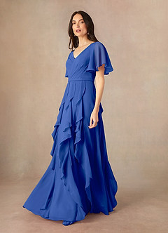 Azazie Watson vestidos de madre de la novia Vestido de Azul Real de Gasa de Corte En A con Cuello en V image2