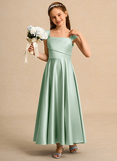 Azazie Bundle Girls Formal vestidos de niña de las flores Vestido de Agave de Satin Mate de Corte en A con Plisado image4