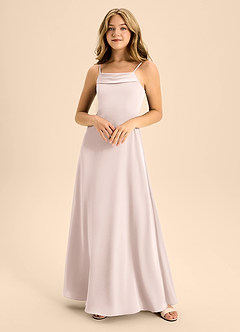 Azazie Anselie Junior Robe Trapèze en Satin extensible Épaule décolletée Rose Pâle image3