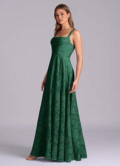 Azazie Shaude Bridesmaid Dresses Dark Green A-Line Pleated Floral Burnout Dress image4