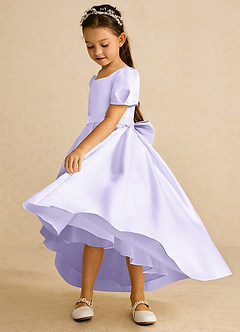 Azazie Zippy Flower Girl Dresses Lilac A-Line with Sleeves Matte Satin Dress image4