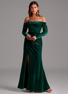 Azazie Hallie Bridesmaid Dresses Emerald Mermaid Long Sleeve Velvet Convertible Dress image3