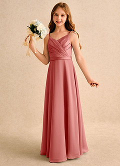 Azazie Umina Girls Formal Flower Girl Dresses Antique Rose A-Line Pleated Matte Satin Dress image3