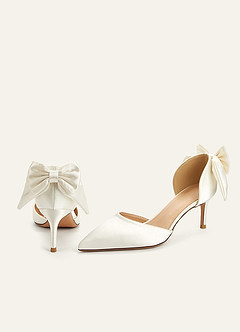 front Satin Pearl and Bow Pumps