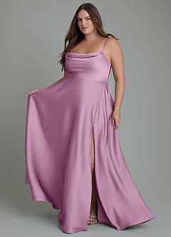 Azazie Elle Robes de demoiselle d'honneur Robe Trapèze en Satin extensible Plissé Glycine image8