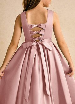 Azazie Junebuj Flower Girl Dresses Rose Gold Ball-Gown Pleated Matte Satin Dress image7