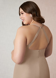 Azazie Becca Bridesmaid Dresses Taupe Sheath V-Neck Chiffon Dress image11