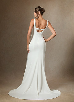 Azazie Isabella Wedding Dresses Diamond White Mermaid Pleated Crepe Back Satin Dress image2