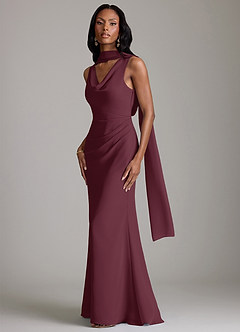 Azazie Linelle 신부 들러리 드레스 인어 주름진 쉬폰 바닥 길이 드레스 image4