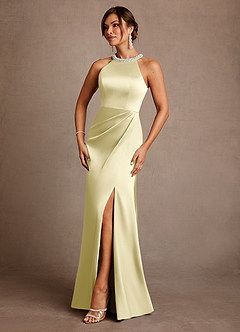 Azazie Lawrence Mother of the Bride Dresses Lemon Sorbet A-Line Pleated Stretch Satin Dress image2
