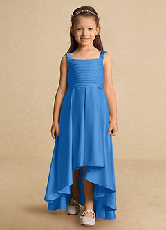 Azazie Kat Flower Girl Dresses Blue Jay A-Line Pleated Matte Satin Dress image5